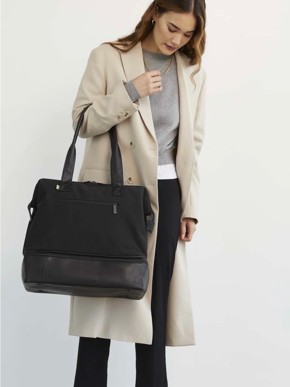 Like New BEIS Mini Weekender Black Convertible Tote. No crossbody strap - Picture 2 of 6